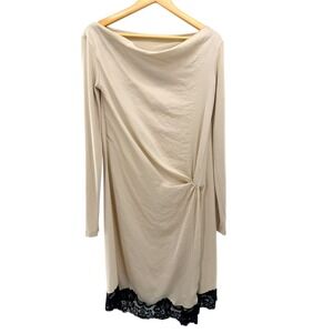 Twin-Set Simona Barbieri Beige Draped Lace Trim Dress Long Sleeve Italian Large